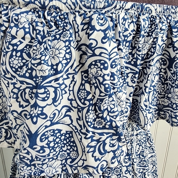 Yidarton Women Blue White Strapless Floral Off The Shoulder Maxi Dress Size L - Picture 8 of 13